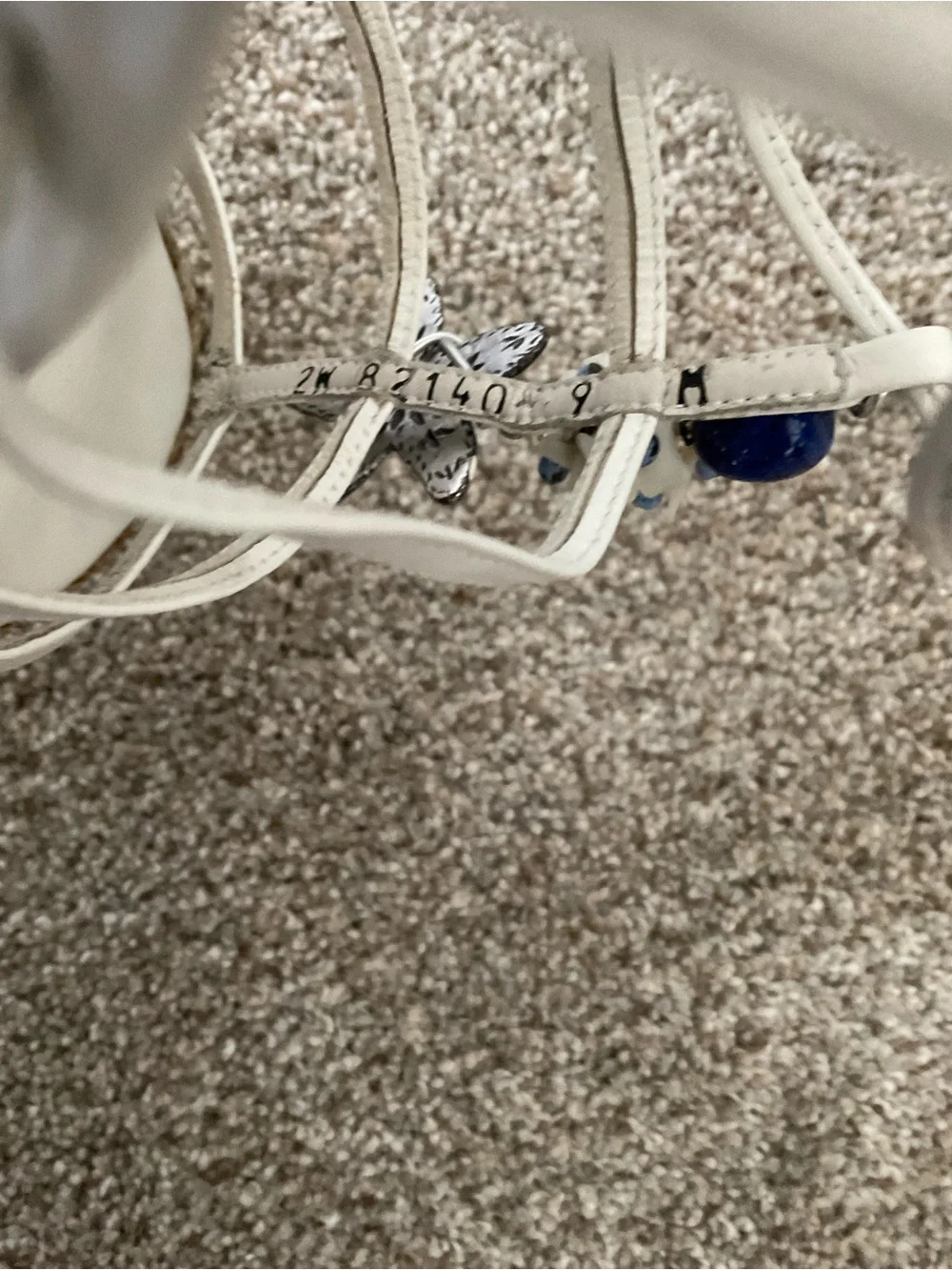 Stuart Weitzman White Strappy Espadrille Wedges with Blue Bead Accents - Picture 10 of 10